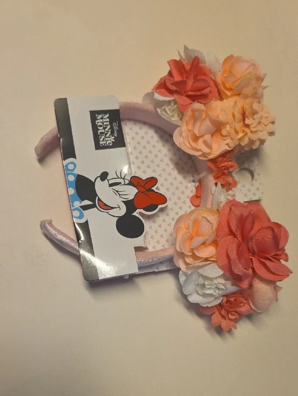 Disney Minnie Mouse Pink and Coral Floral Ear Headband